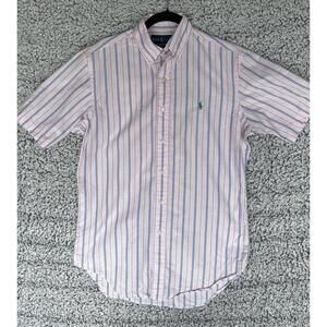 Ralph Lauren Classic Fit Pink Blue Stripe Button Down Shirt Mens Small